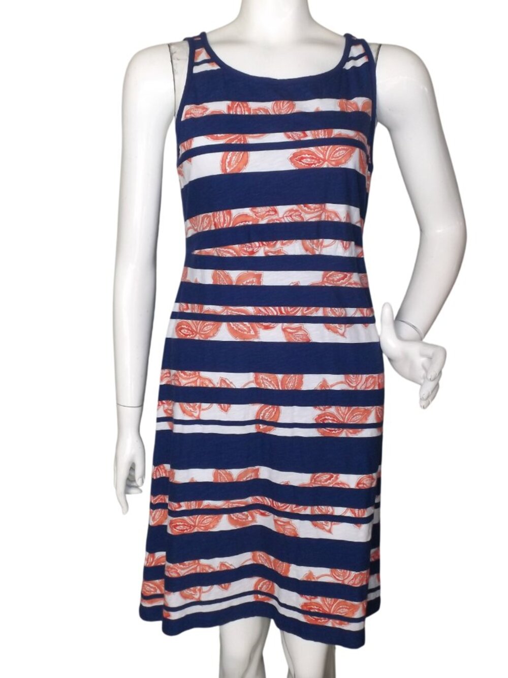 TOMMY BAHAMA Tank Dress, M, Blue/White stripes, Coral Floral, Jersey, Sleeveless